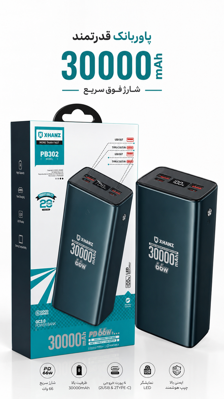 پاور بانک سوپر فست شارژ xhanz مدل pb302